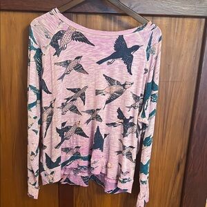 Magnolia Pearl Pink Long Sleeve Top with Bird Print
